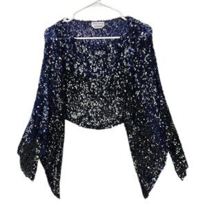 Sonia Rykiel Sequin Knit Cape Wrap Womens One Size Black‎ Navy France Luxury